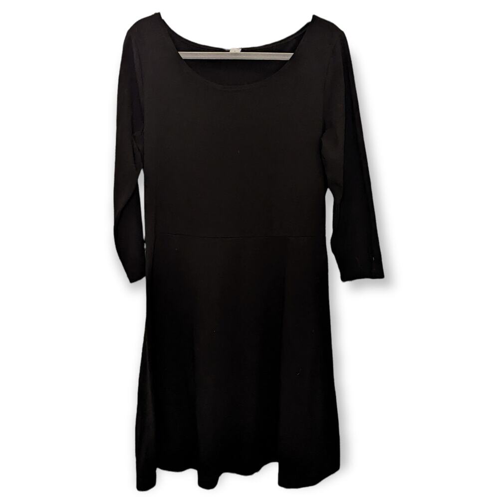 NWOT Old Navy Black Fit Flare 3/4 Sleeve Scoop Neck Jersey Dress Fall L
